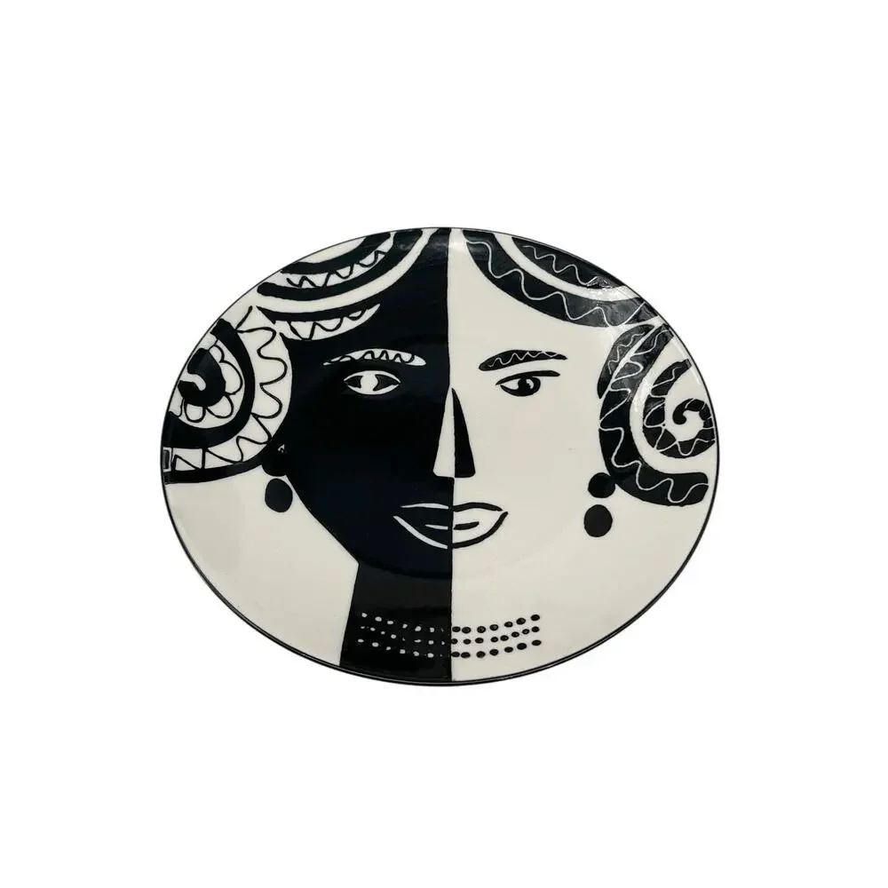 West Elm Plate Female Abstract Art Pottery Portrait